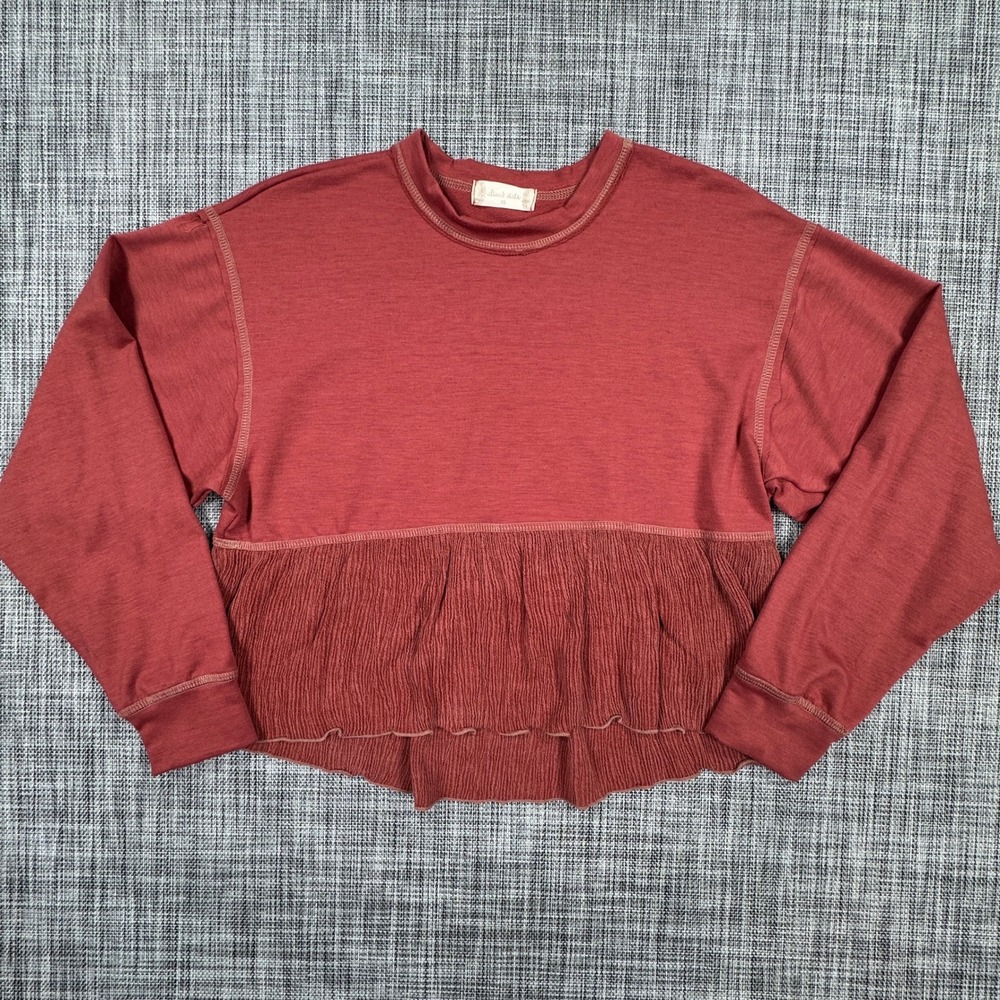 Altar'd State Womens Long Sleeve Peplum Top Rust Red Gauze Hem Size XS USA Made